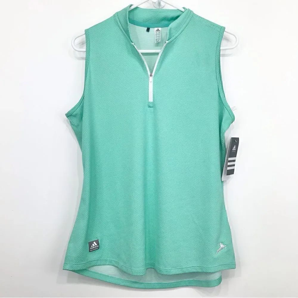 Adidas Mint Green Performance Quarter Zip Sleeveless Golf, Tennis Athletic Top